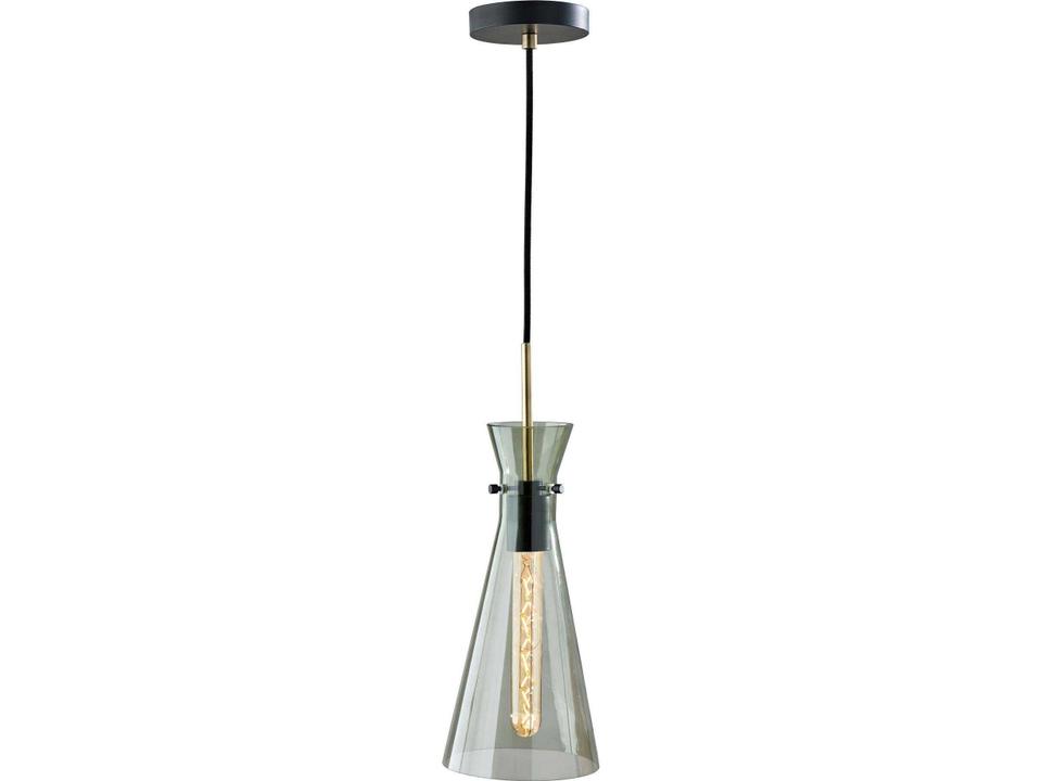 Walker 1-Light Smoked Glass Pendant Light in Black and Antique Brass