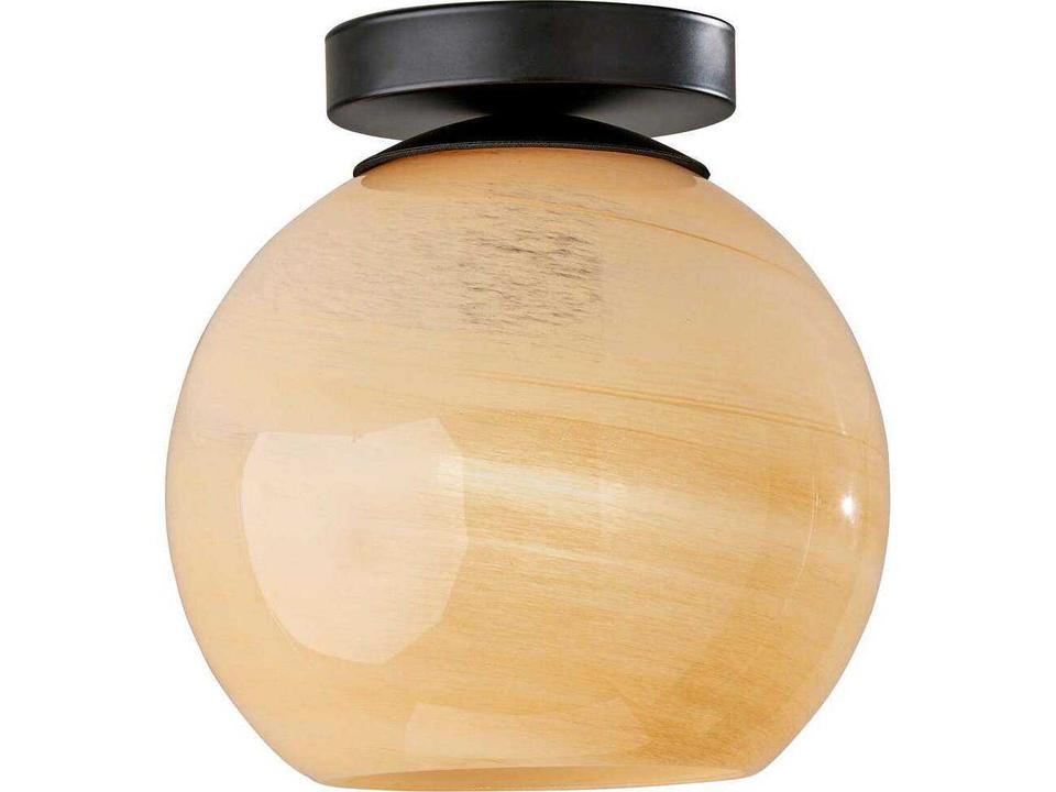 Nolan 9-Inch Flush Mount Ceiling Light in Black Metal with Beige Swirl Glass