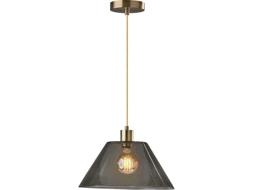 Zoe 1-Light Vintage Style Pendant Light with Smoked Glass Shade in Antique Brass