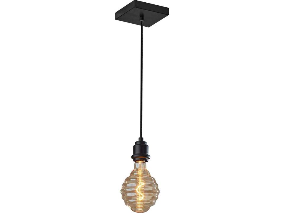 Wren 1-Light 5-Inch Black Fabric Cord Pendant Light with Vintage Bulb