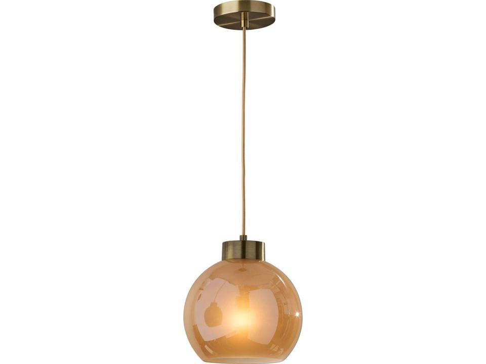 Atticus 1-Light Amber Glass Pendant Light in Antique Brass
