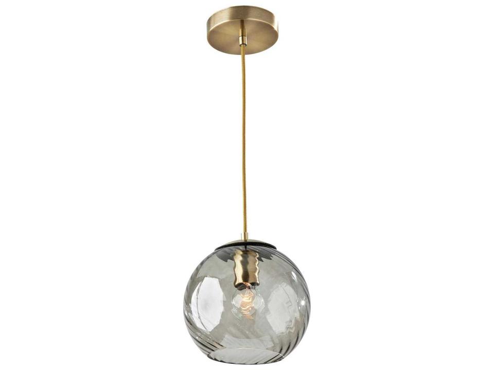 Camden Antique Brass Globe Pendant Light with Smoked Swirl Glass