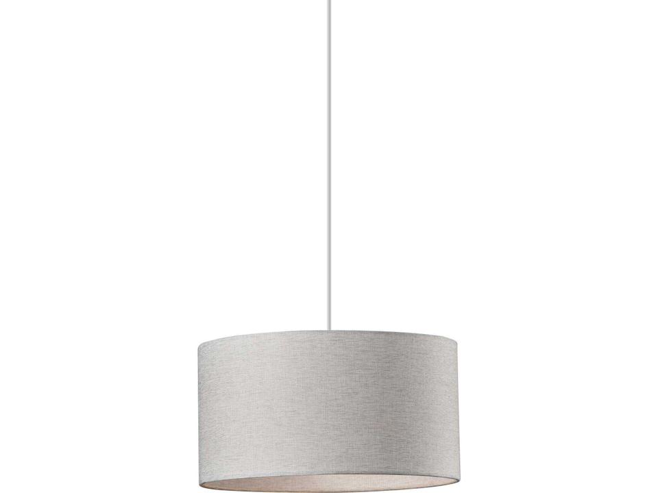 Harvest 1-Light Drum Pendant Light with White Textured Fabric Shade