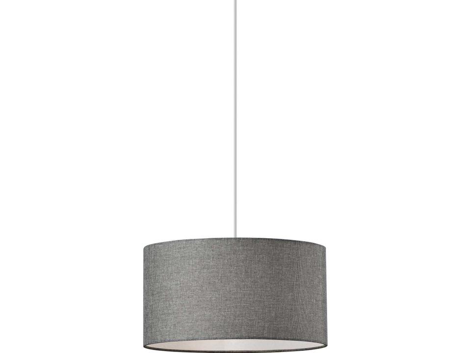 Harvest 1-Light Drum Pendant Light in Grey Textured Fabric