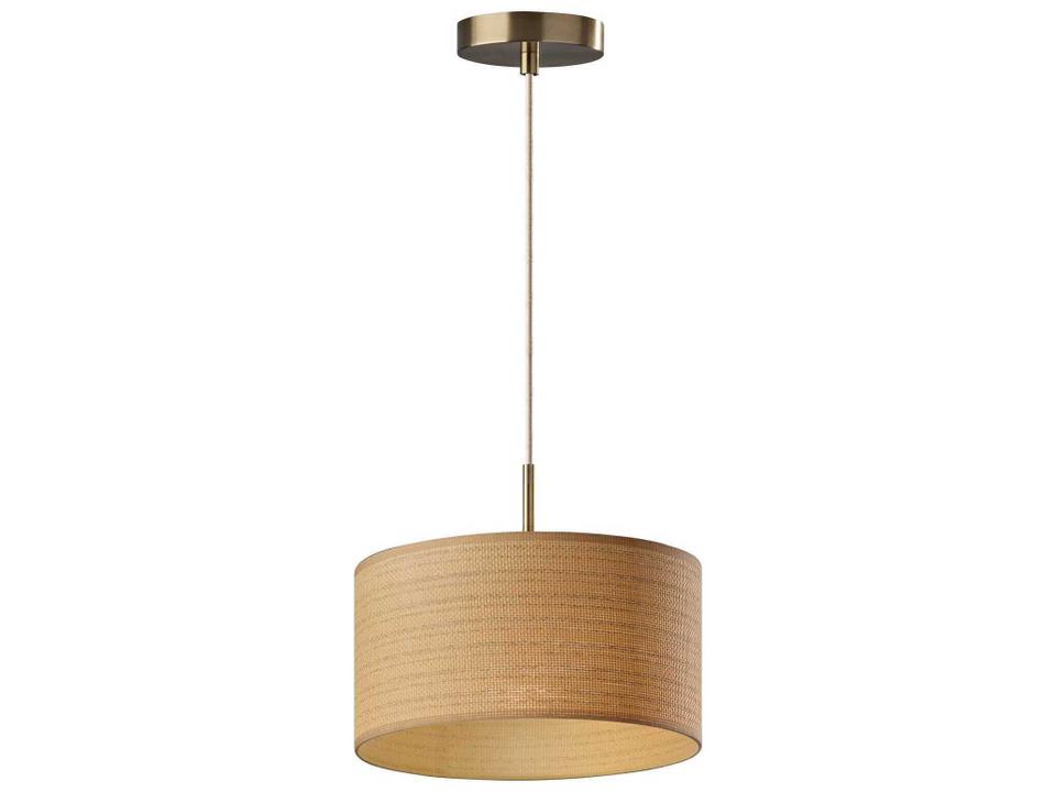 Harvest Drum Pendant Light in Antique Brass with Woven Paper Shade