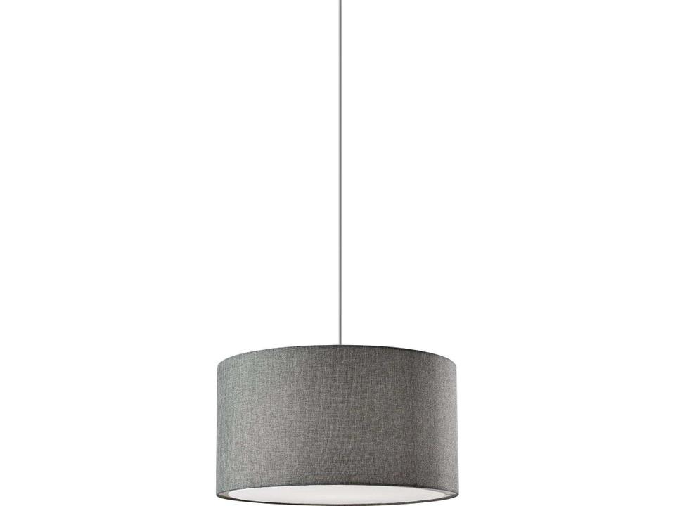 Harvest Large Drum Pendant Light in Grey Textured Fabric