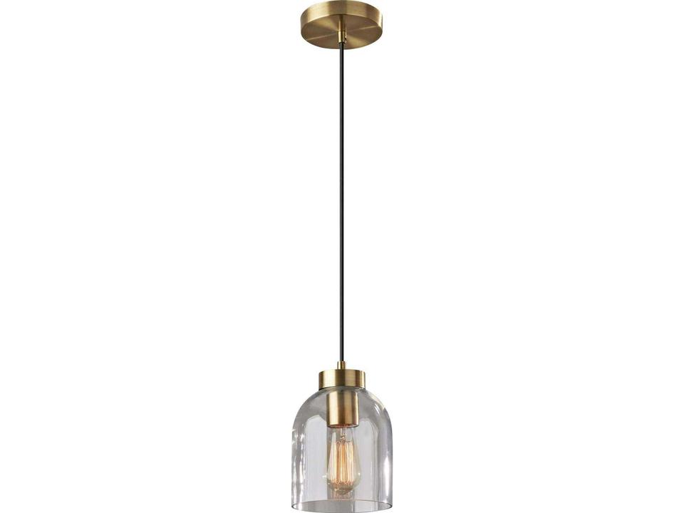 Bristol Mid-Century Modern Pendant Light in Antique Brass and Clear Glass