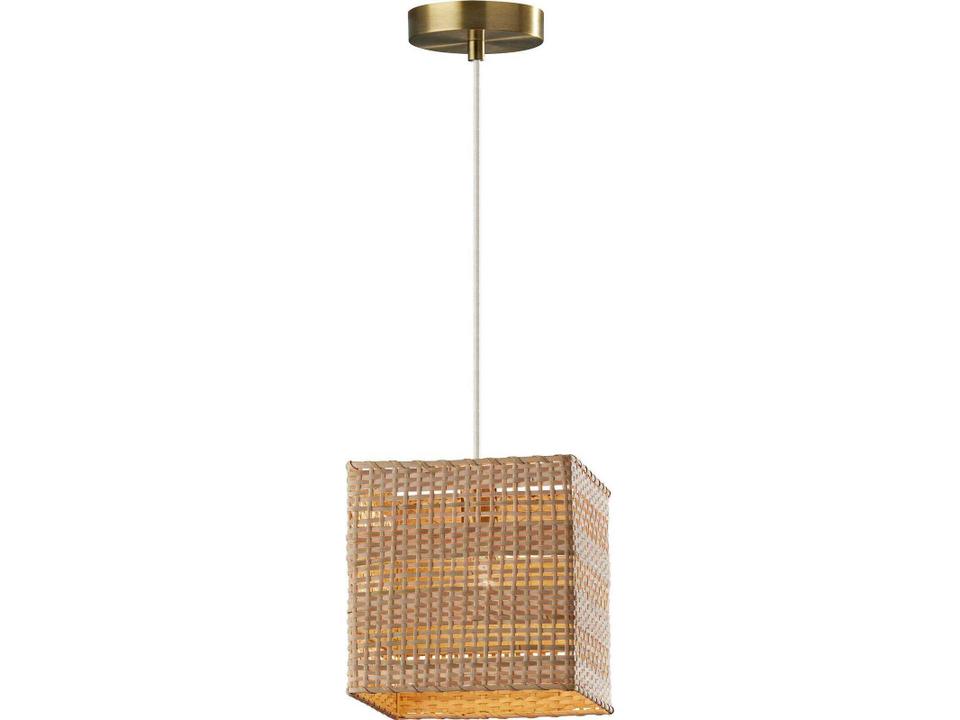 Bondi 1-Light Pendant Light in Antique Brass with Rattan Shade