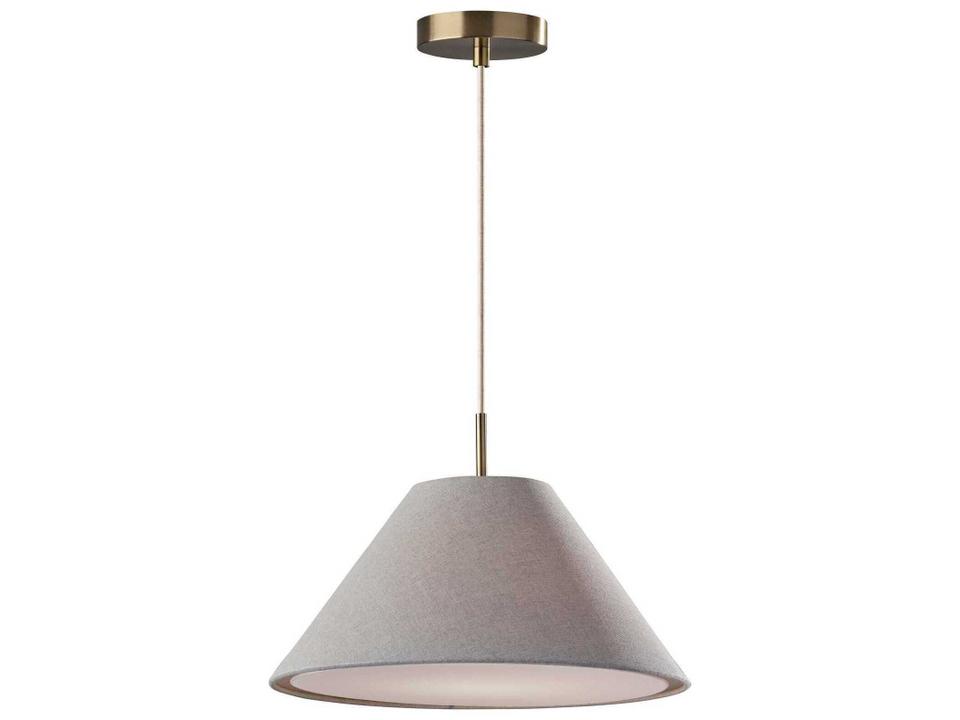 Hadley Single Light Grey Textured Fabric Pendant Light with Antique Brass