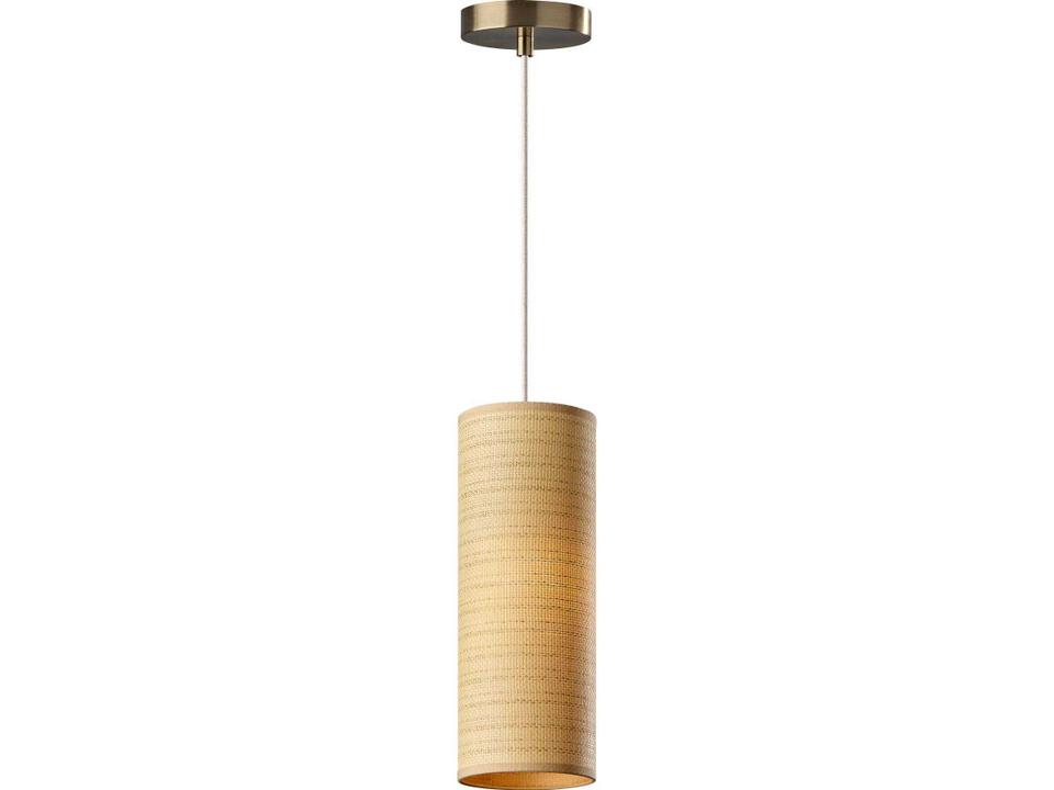 Mendoza 1-Light Cylinder Pendant Light in Antique Brass with Natural Paper Shade