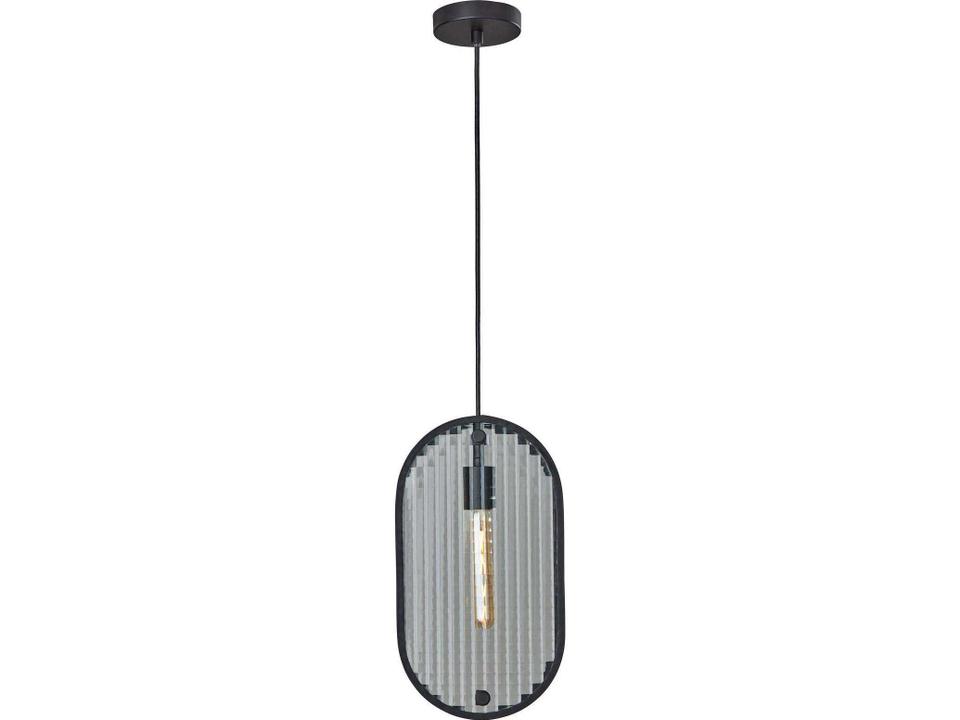 Landon 1-Light Oval Pendant Light in Black with Hologram Glass