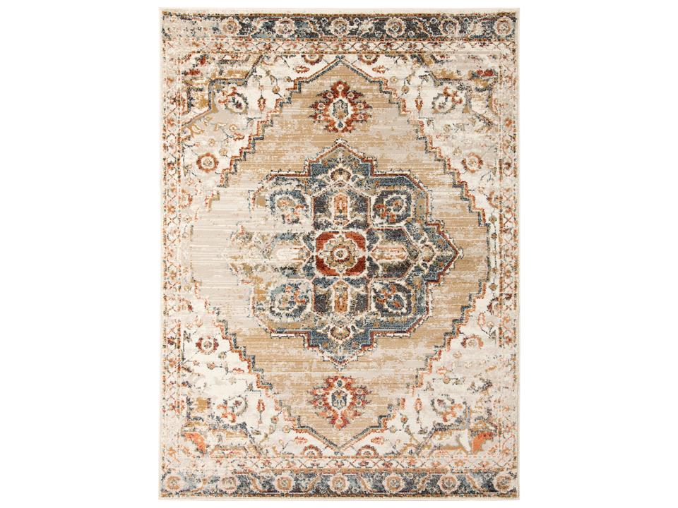 Allure Polypropylene Area Rug Classic Medallion Pattern Gold Beige