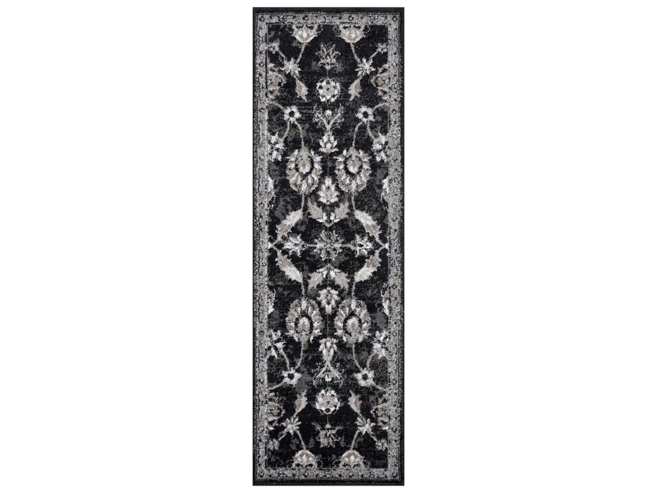 Alexandria Bordered Runner Rug in Black and Ivory