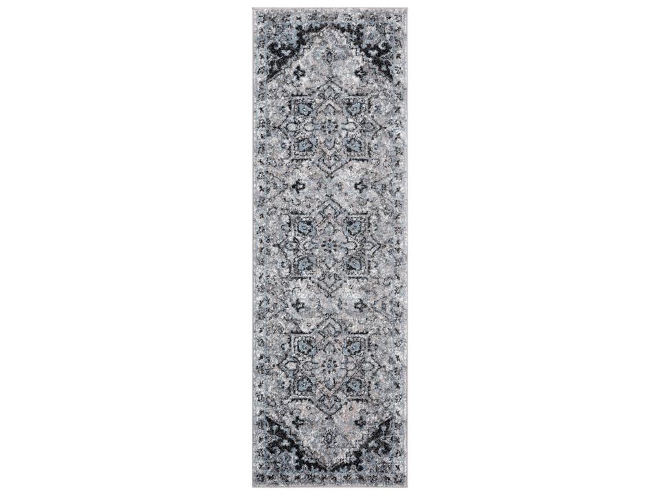 Alexandria Medallion Bordered Runner Rug in Ivory Gray
