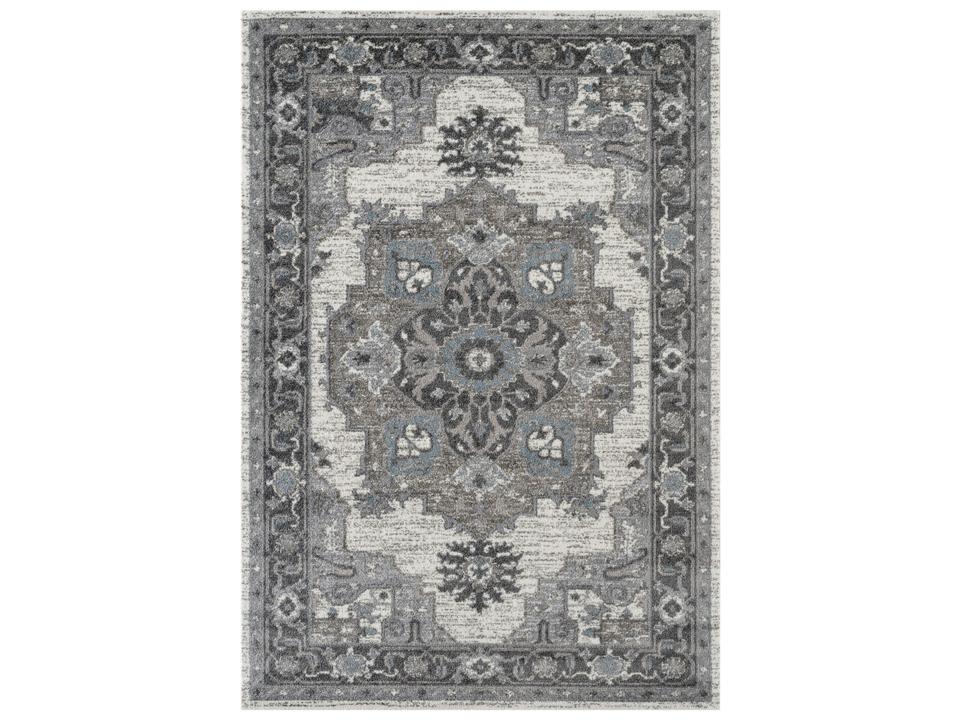 Alexandria Bordered Medallion Area Rug in Ivory Stone Gray