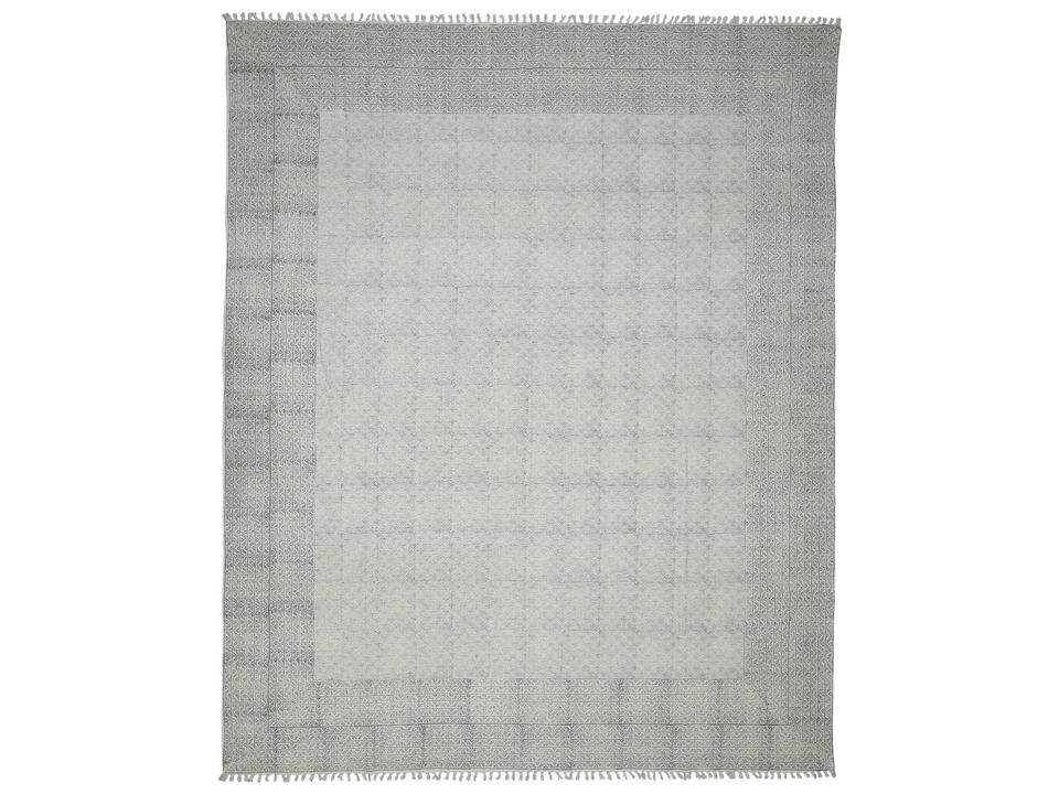 Dune Blue Hand-Woven Cotton Area Rug with Distressed Geometric Pattern