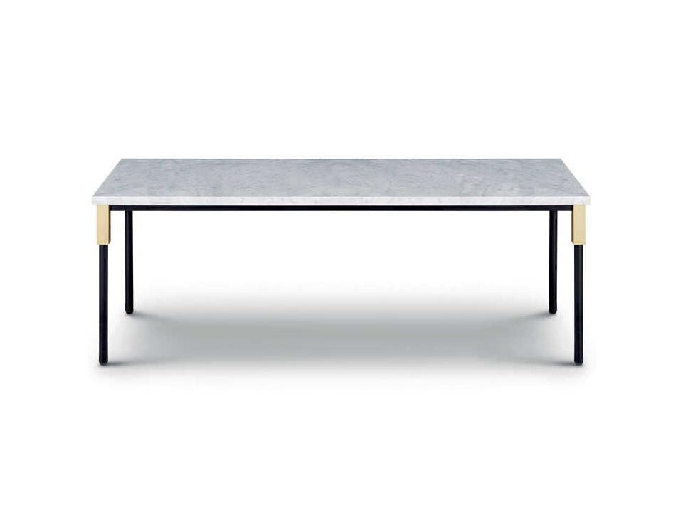 Match Rectangle Coffee Table with Carrara Marble and Brass