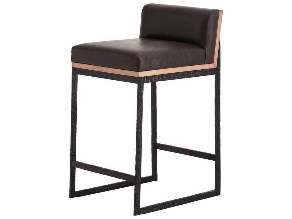 Marmont Leather Counter Stool in Ore Leather and Blackened Iron