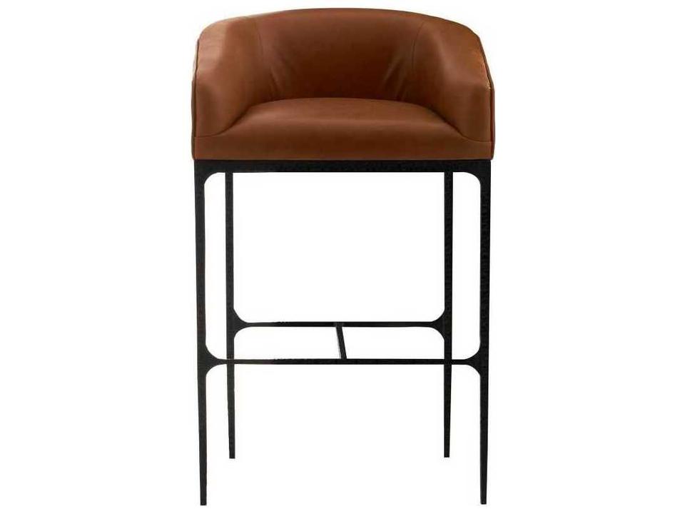 Osbourne Russet Leather Bar Stool with Hammered Iron Frame