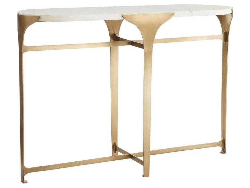 Janine Oval Console Table in Antique Brass with White Marble