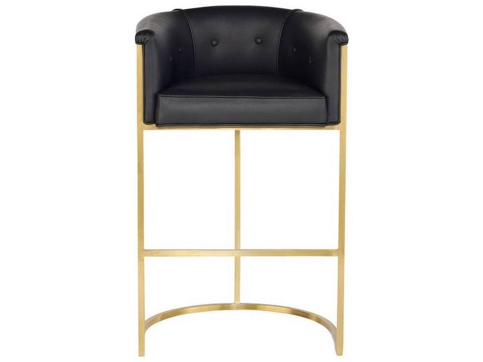 Calvin Black Leather Bar Stool with Antique Brass Frame