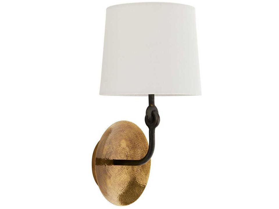 Giles 1-Light Wall Sconce with White Linen Shade in Antique Brass