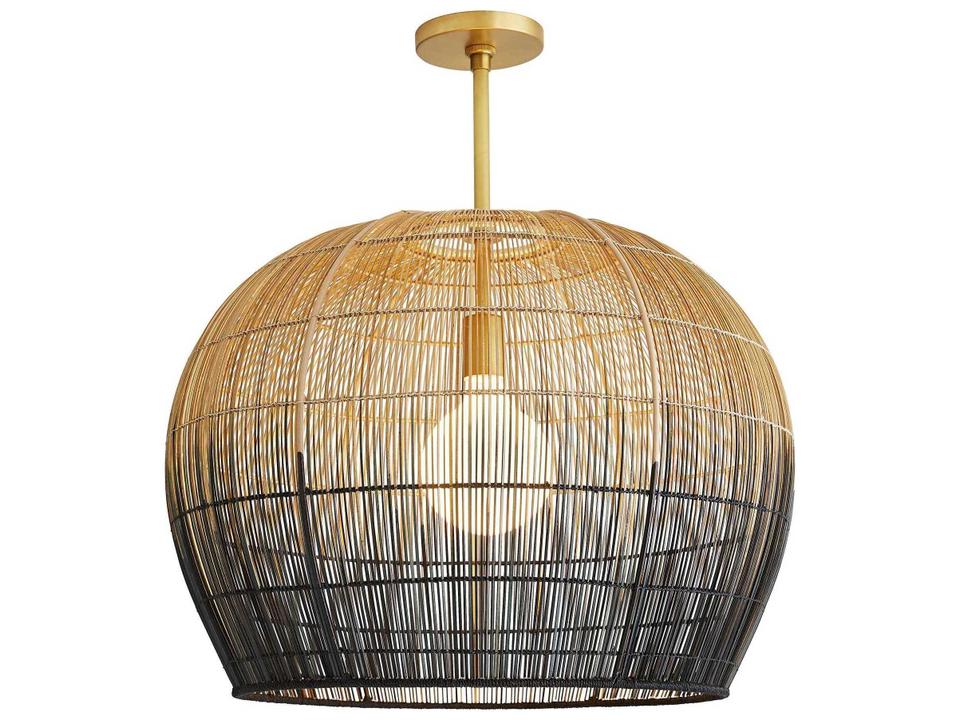 Swami Small Bell Pendant Light in Natural Black Ombre with Antique Brass
