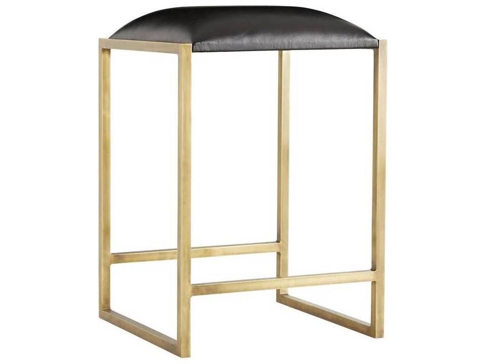 Dash Upholstered Leather Counter Stool in Black and Antique Brass