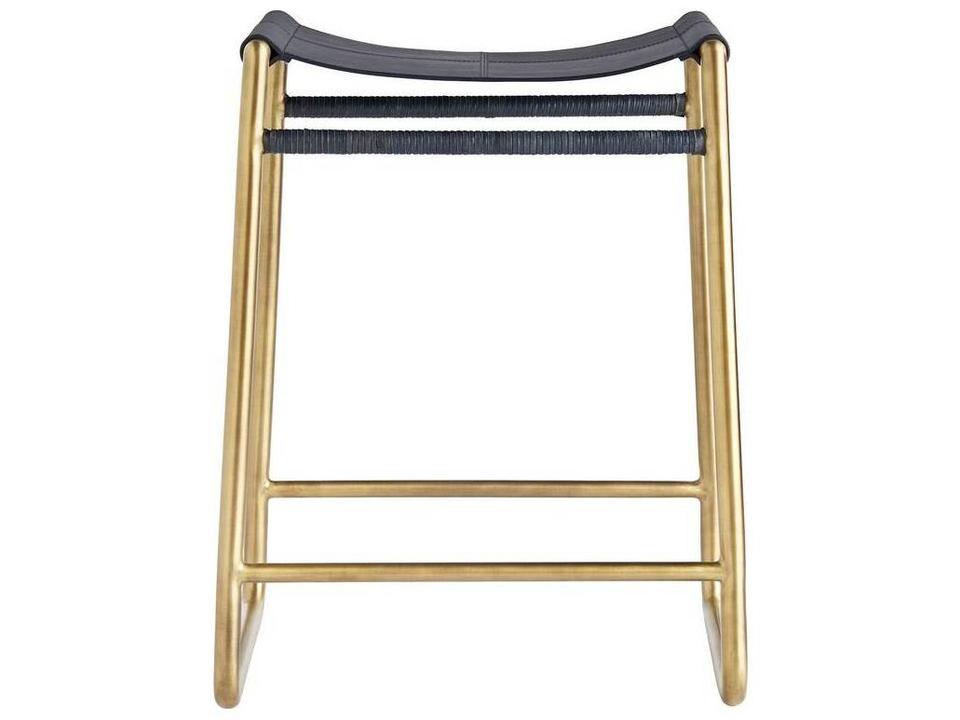 Gasper Indigo Leather Counter Stool with Antique Brass Frame