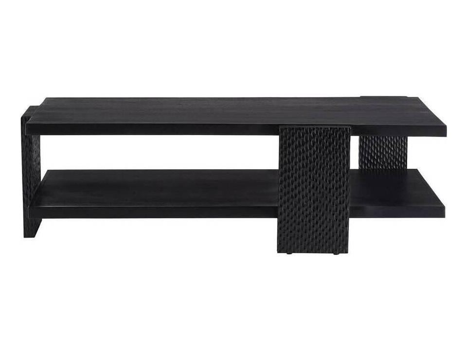 Arteriors Aiden Handcarved Soft Black Waxed Wood Coffee Table