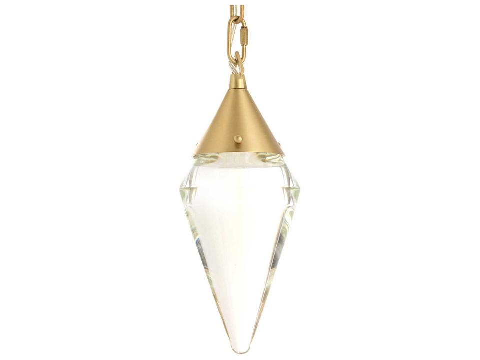 Berkley LED Geometric Pendant Light in Antique Brass and Clear Crystal