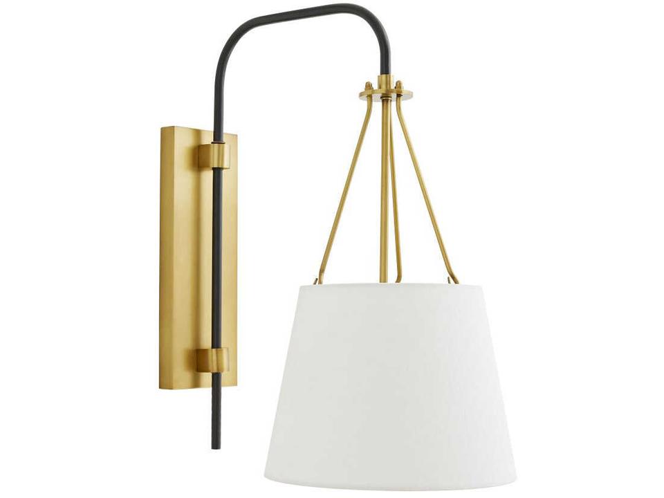 Arteriors Franklin 1-Light Wall Sconce with White Linen Shade in Antique Brass and Bronze