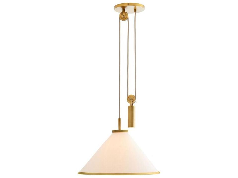 Arteriors Norfolk Counterweight Pendant Light in White Linen and Antique Brass