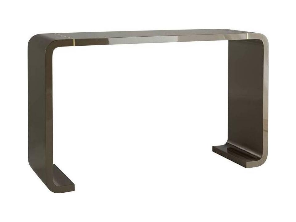 Turnley Gray Lacquer Console Table with Antique Brass Inlays