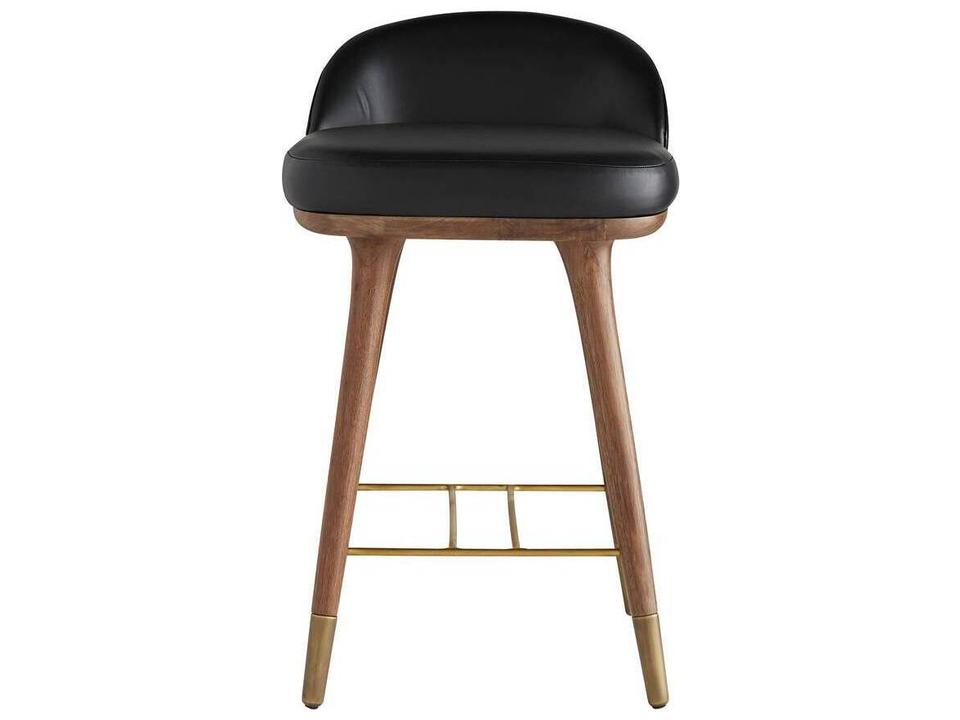 Walsh Upholstered Black Leather Counter Stool with Walnut Finish Legs