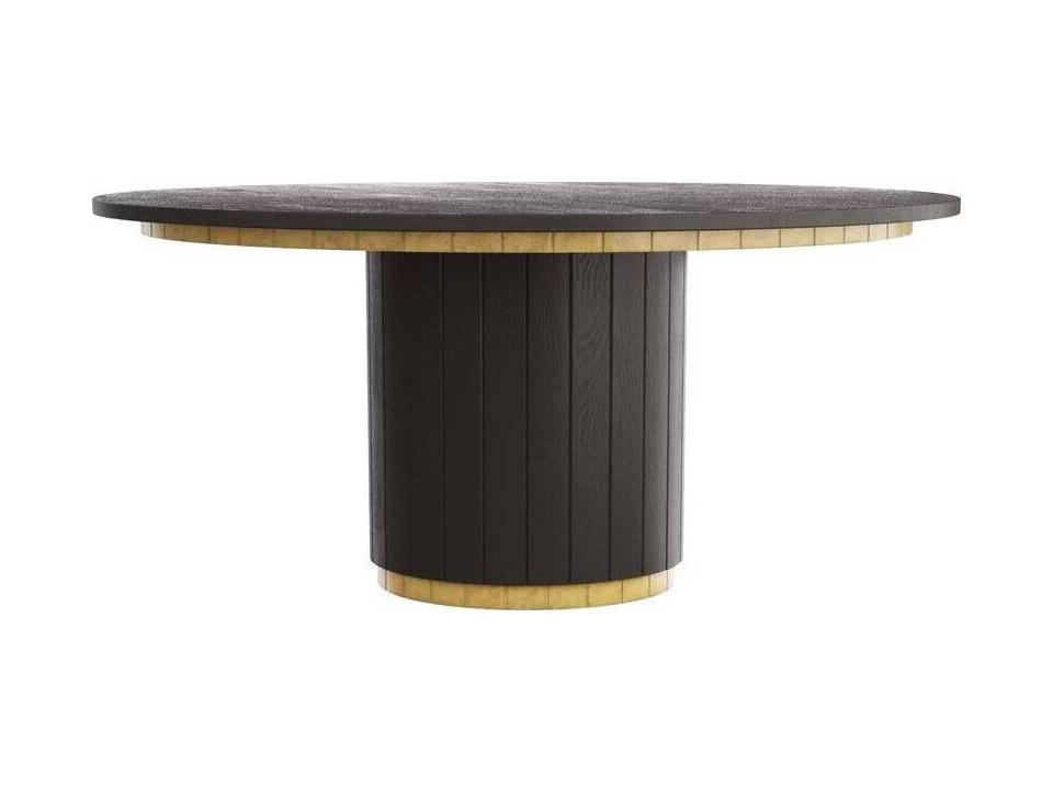 Reid 60-Inch Round Dining Table in Ebony Mango Wood and Antique Brass