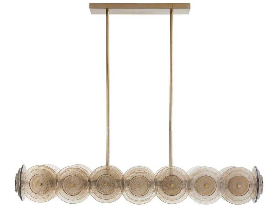 Kinlee 12-Light Linear Chandelier in Antique Brass with Etched Glass