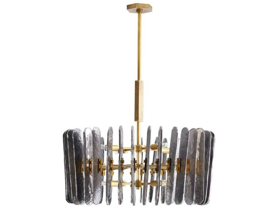 Klaus 8-Light Drum Chandelier in Antique Brass and Smoke Glass