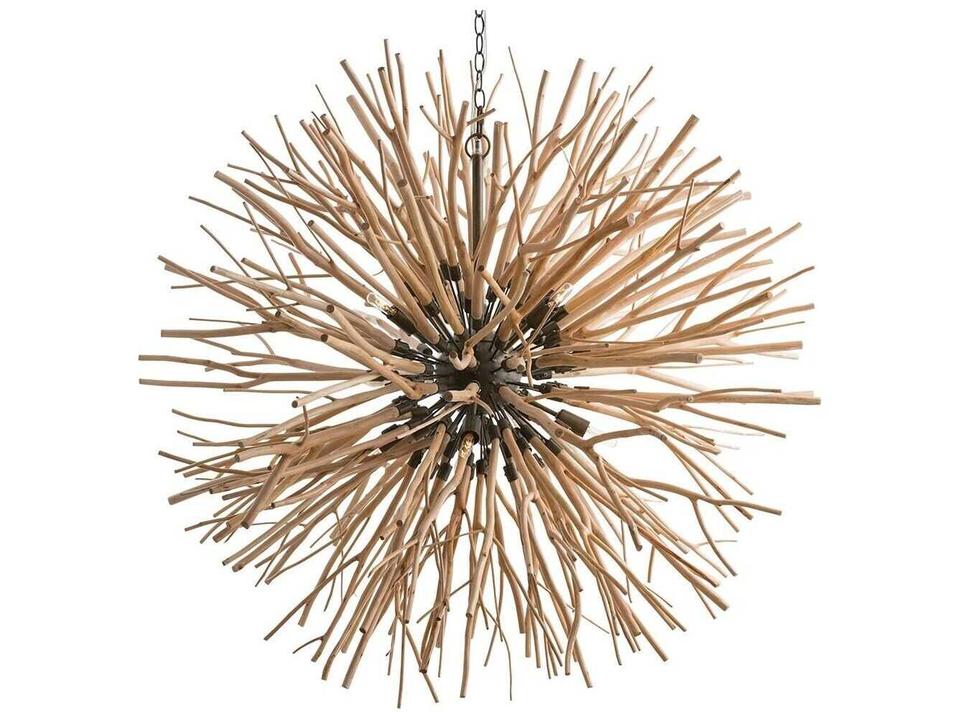 8-Light Finch Chandelier in Natural Wood and Iron