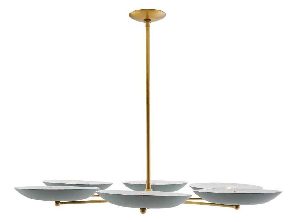 6-Light Griffith Chandelier in Cadet Blue and Antique Brass