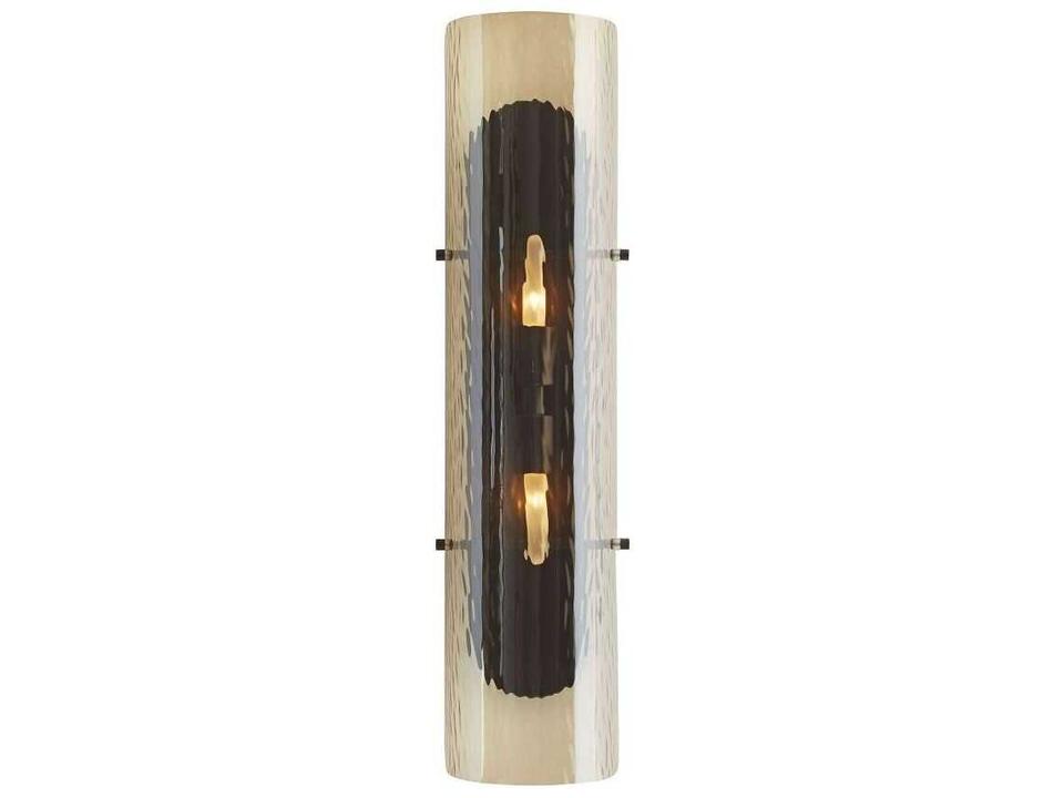Bend 2-Light Wall Sconce with Rippled Amber Glass and Blackened Steel