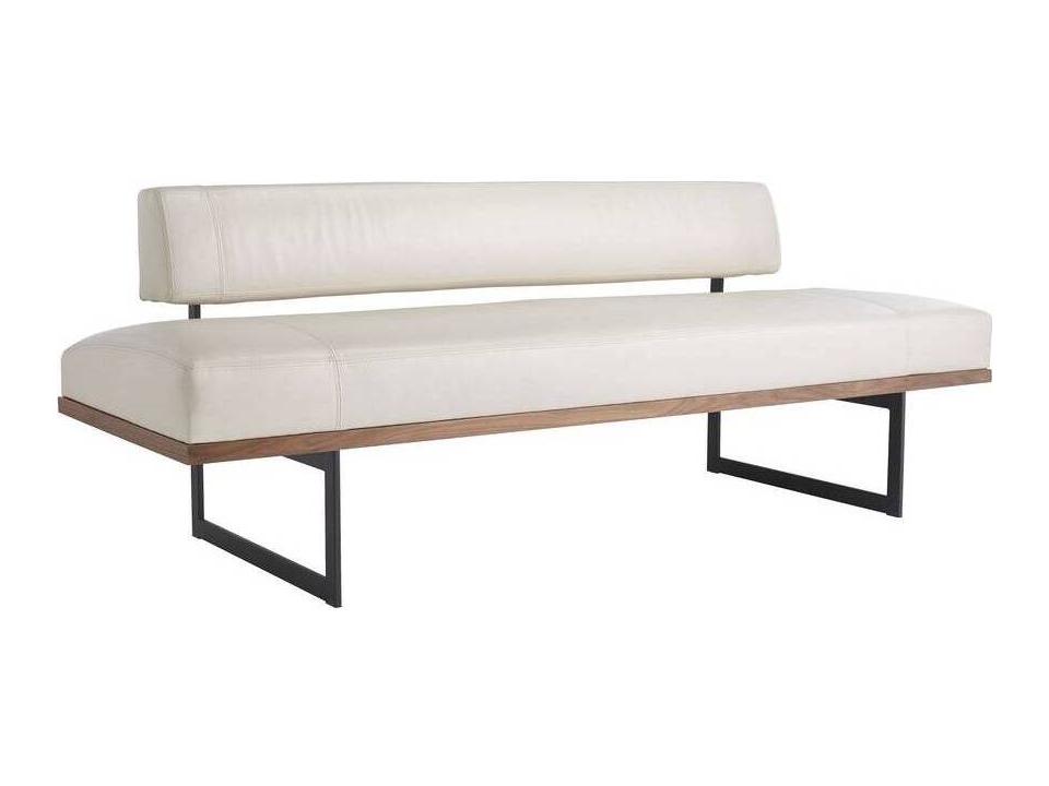 Tuck Ivory Leather Bench with Steel Base