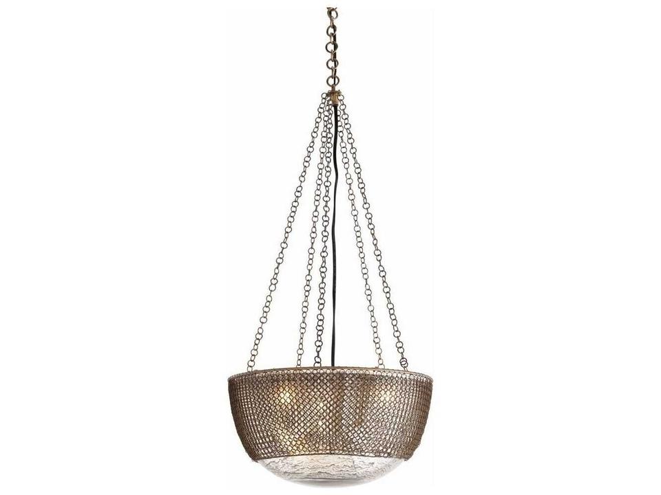 Chainmail 3-Light Pendant Light in Antique Brass and Mercury Glass