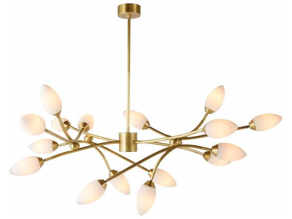 Ember 16-Light Chandelier in Antique Brass and Matte Swirl Glass