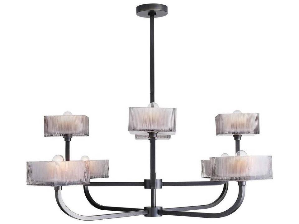 English Bronze Geometric Tiered Chandelier