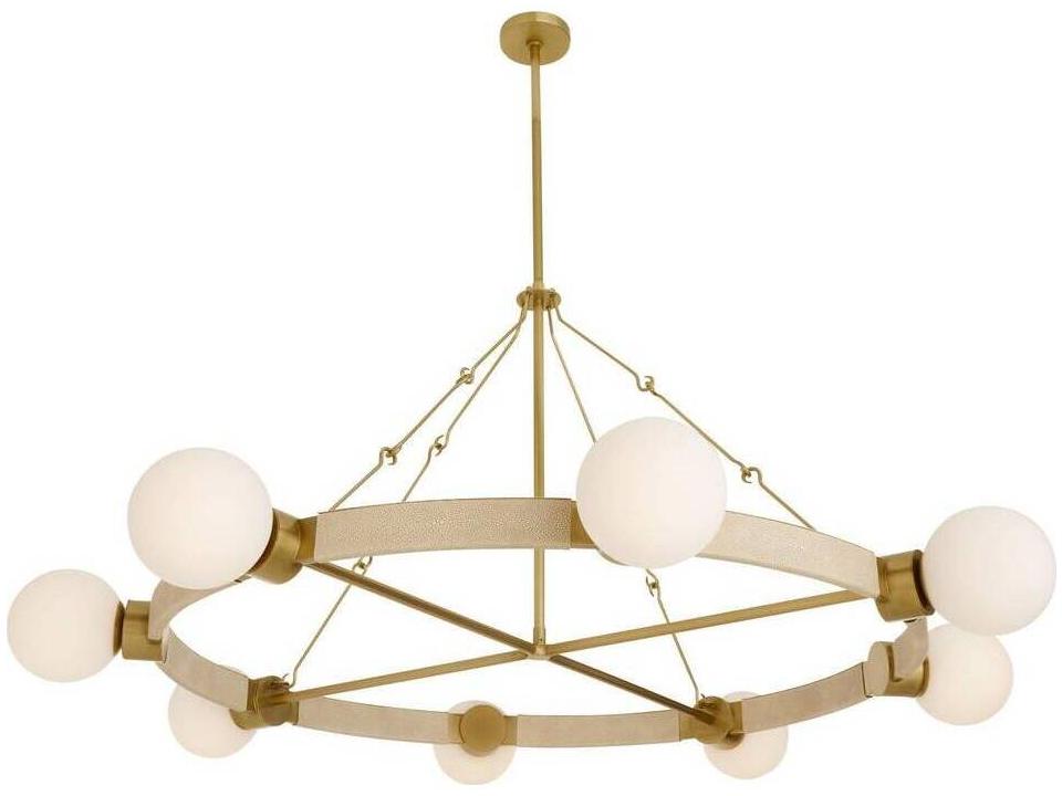 Liberty 8-Light Globe Chandelier in Matte Opal and Antique Brass