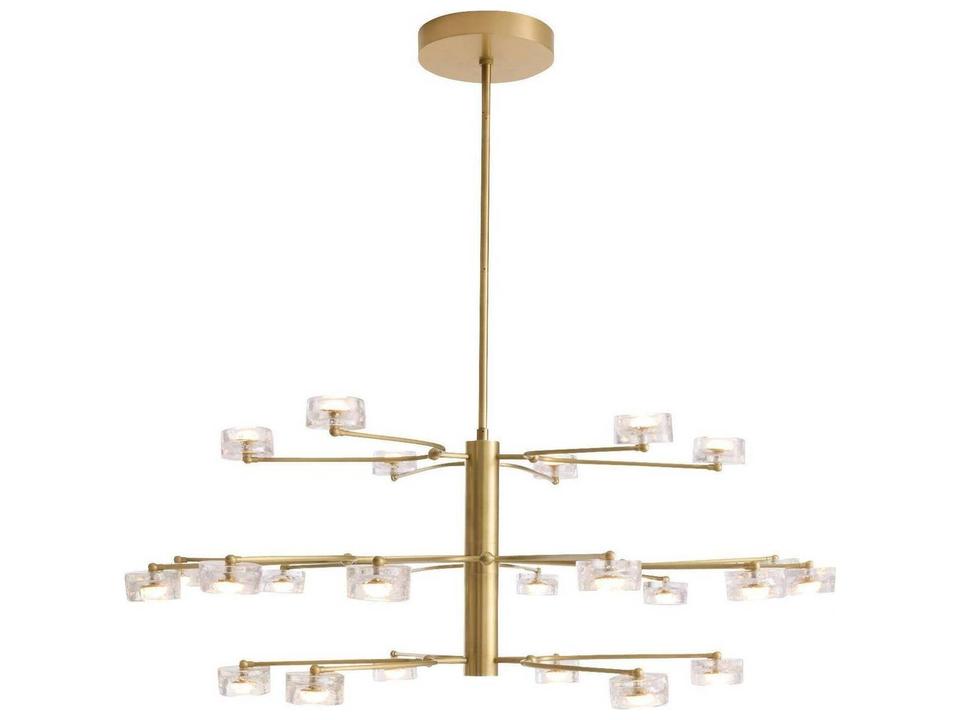 Clear Gold Brass Tiered Geometric Chandelier
