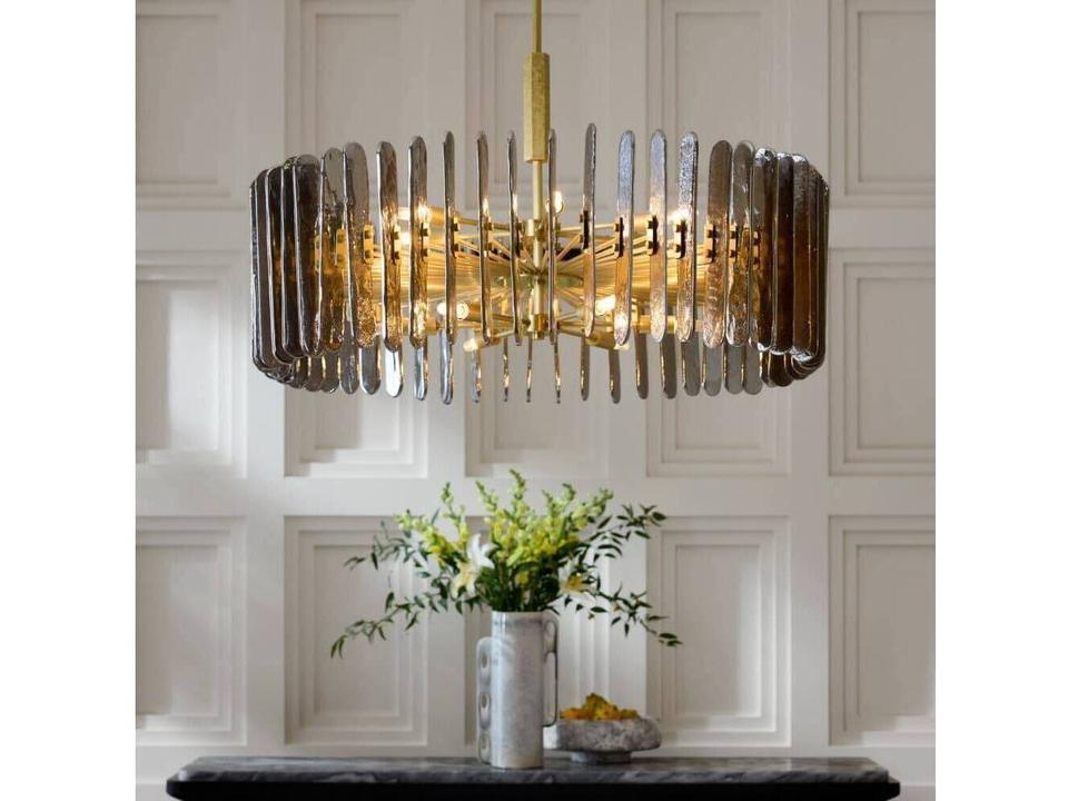 Klaus 12-Light Large Chandelier in Smoke Glass and Antique Brass