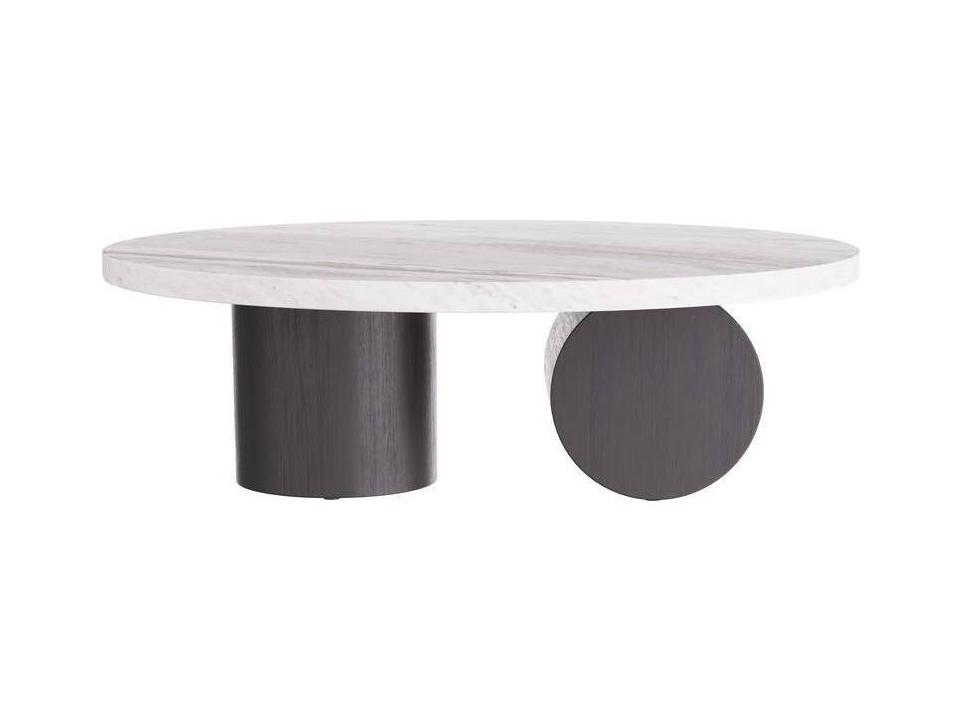 Torrington Round Coffee Table in Toronto Leathered Marble and Ebony Oak