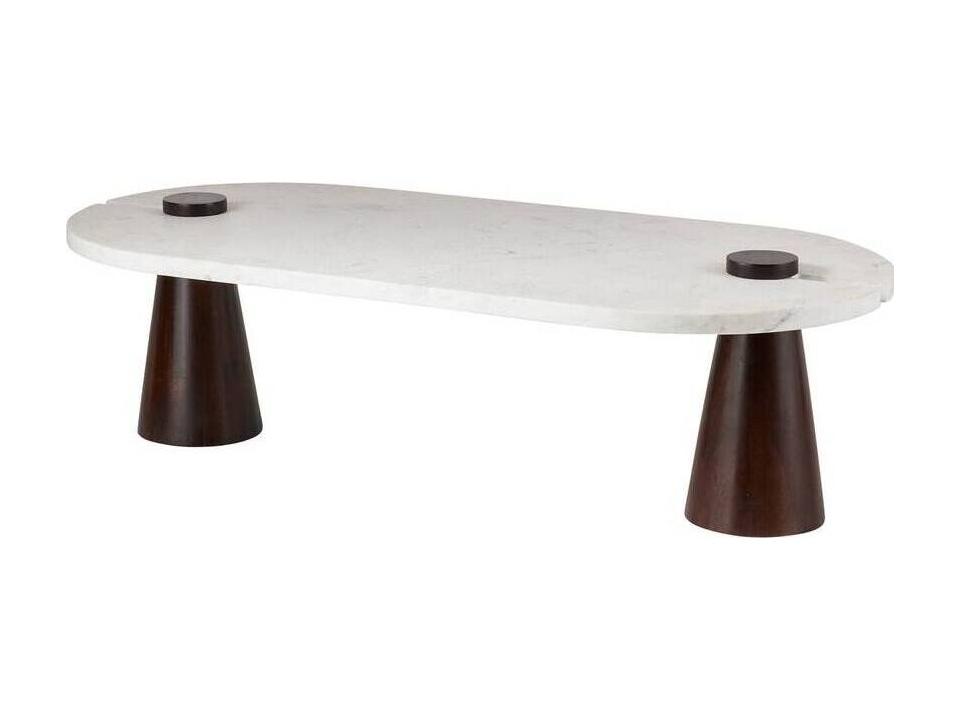 Delaney Oval Coffee Table in White Marble and Umber Wood